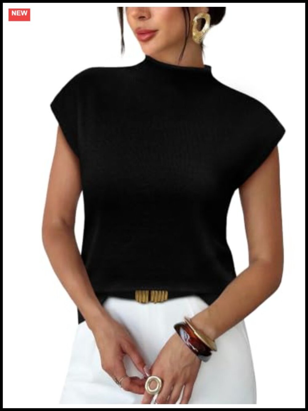 Womens Mock Neck Short Sleeve Knit Pullover Lightweight Summer Cap Sleeve Top